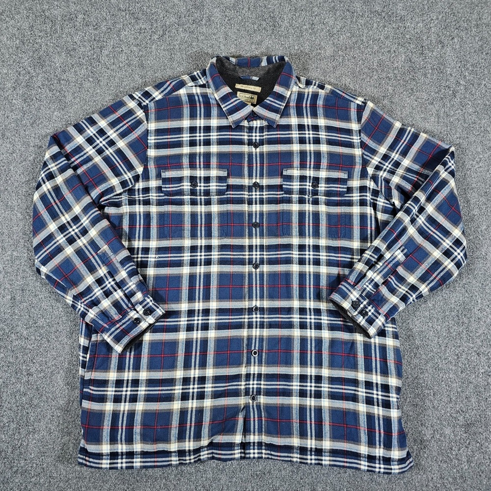 L.L Bean Fleece Lined Plaid Button Down Shacket Shirt Blue Men's Size 2XL‎ Tall